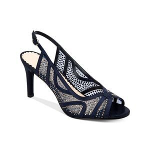 CHARTER CLUB Womens Navy Mesh Rhinestone Lexiaa Round Toe Stiletto Slingback 5 M